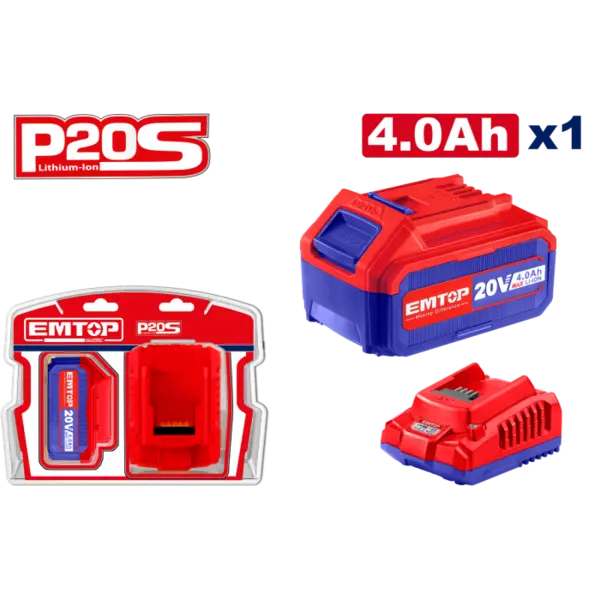 1 x Acumulator 4.0Ah litiu-ion si incarcator, P20S - ELBCPK1214, EMTOP