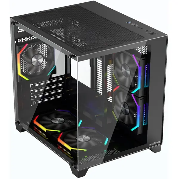 1st PLAYER Carcasa 1stPLAYER, Gaming BV5-bk, 5 ventilatoare aRGB plus PWM, Micro-ATX, telecomanda, Negru