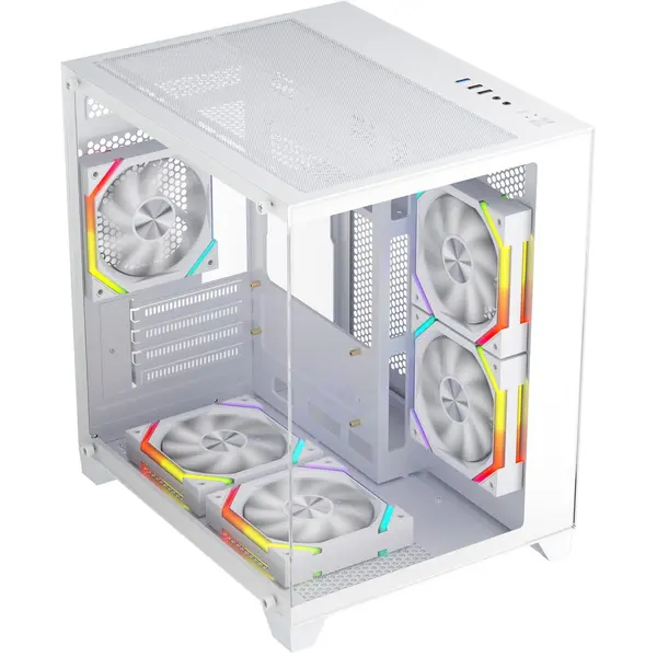 1st PLAYER Carcasa 1stPLAYER Gaming BV5-wh, 5 ventilatoare aRGB plus PWM, Micro-ATX, telecomanda, Alb