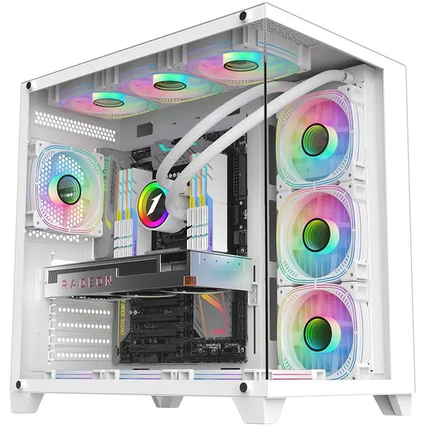 1st PLAYER Carcasa 1stPLAYER® Gaming MV8-TP-wh, 7 ventilatoare aRGB plus PWM, ATX, telecomanda, alb