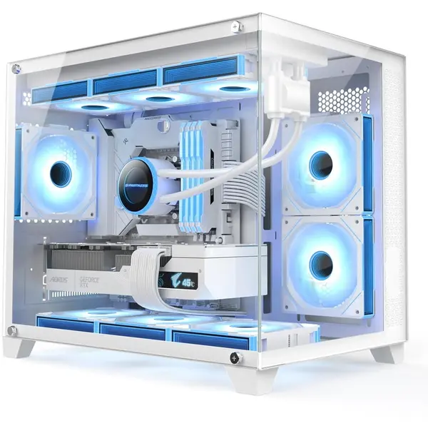 1st PLAYER Carcasa 1stPLAYER MV6-TP wh, 6 ventilatoare aRGB infinity efect plus PWM, telecomanda, Micro-ATX, Alb