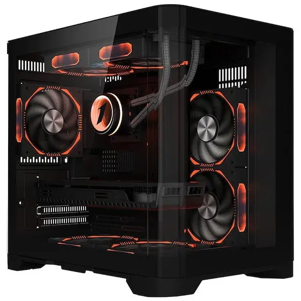 1st PLAYER Carcasa PC 1STPLAYER Gaming UV5, Micro-ATX, 5 ventilatoare aRGB, telecomanda, Cube Tower, negru