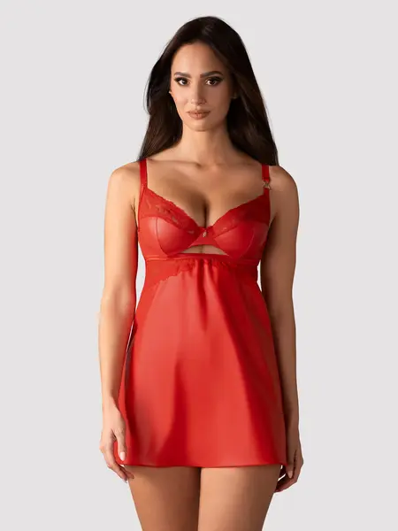2XL/3XL - Chemise din material ce imita pielea cu chilot inclus Aliosa Rosu