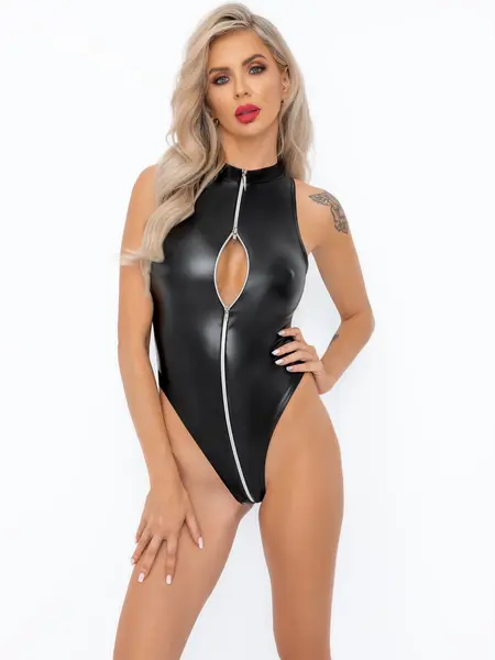 2XL - Body din material lucios F294 Negru