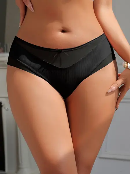 2XL - Chilot clasic din material fin in combinatie cu tul P5359-1 Negru