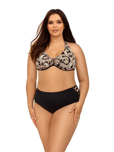 2XL - Costum de baie cu sutien fara intaritura si slip clasic cu talie inalta L1205/3 Negru
