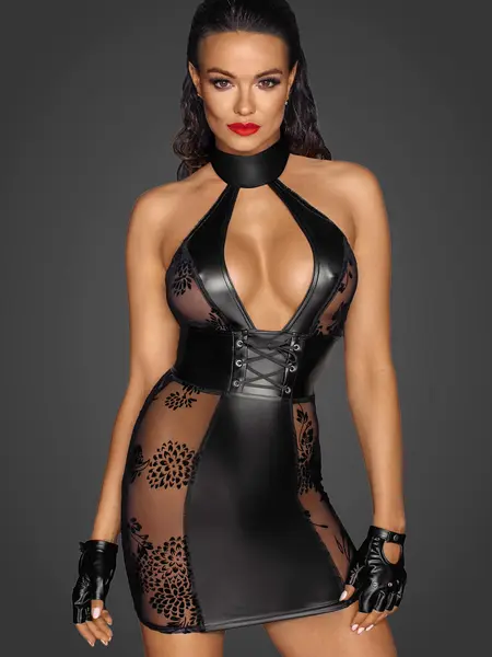 2XL - Rochie mini din imitatie de piele F238 Negru