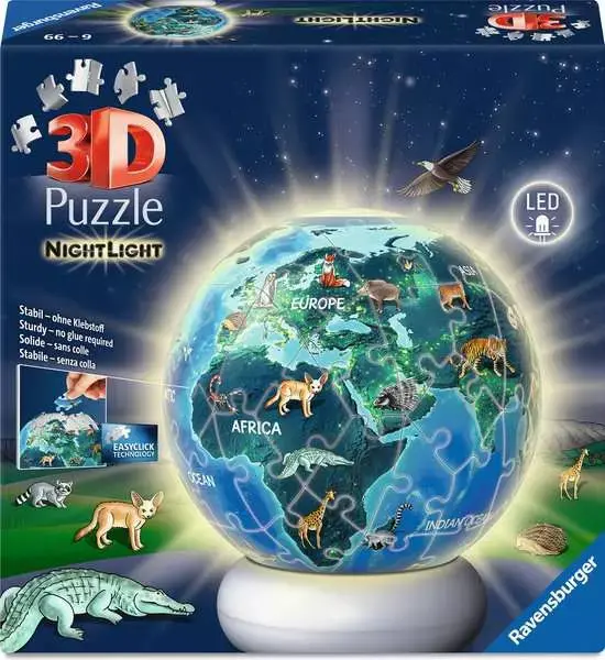 3D Puzzle Ravensburger din 72 piese - Pământul noaptea (cu lumină)