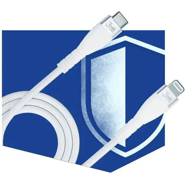 3MK Cablu Date si Incarcare 3MK, Hyper Silicone, USB Type-C la tip Lightning 1m, PD 20W, 3A, Alb