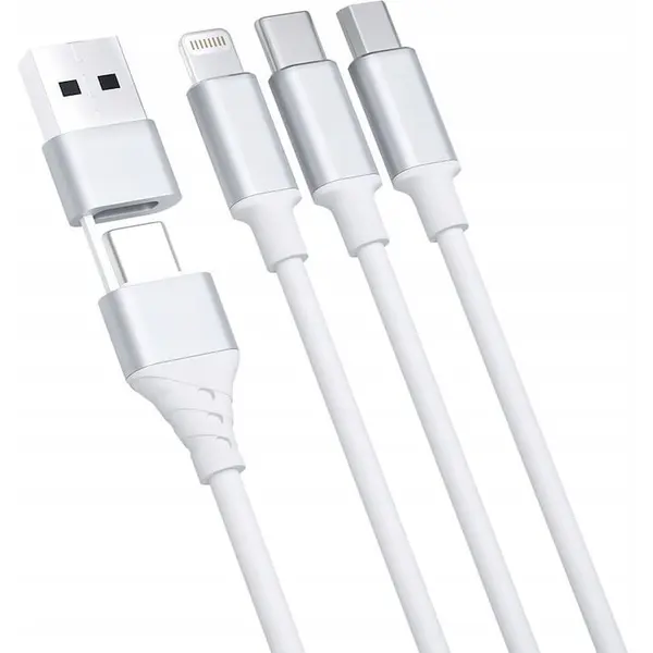 3MK Cablu de date, 3MK, 3in1, USB-A/C la C/Micro/Lightning, 1.5m, alb