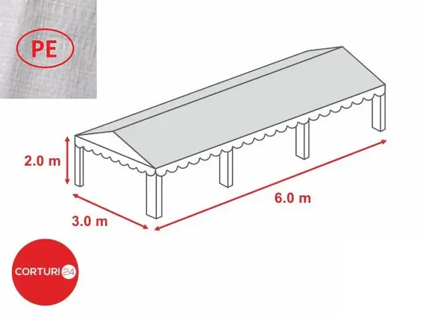 3x6 m-Prelata acoperis PE 260 gr/m2 - 2m inaltime laterala, alb - Default Title