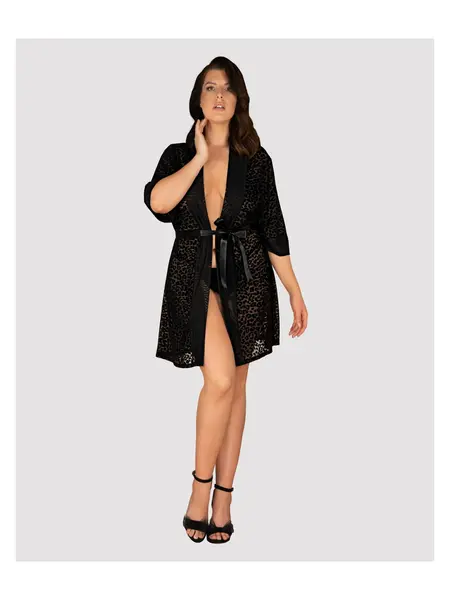 4XL/5XL - Halat trendy cu cordon in talie Halat Jagueria Negru