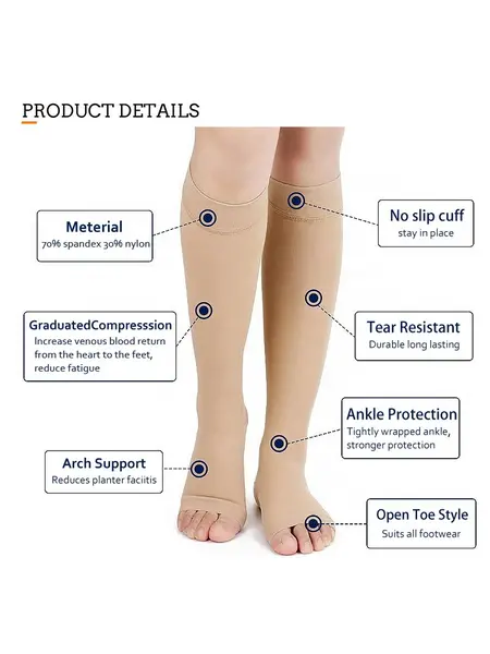 4XL - Ciorapi Compresivi Medicali Soxly Clasa I (15-21 mmHg) - Pana La Genunchi - Bej - Vârf Deschis Ciorapi Compresivi Medicali Soxly Pana La Genunchi...