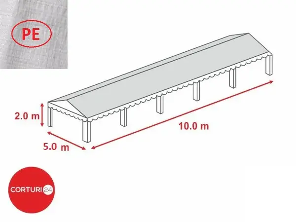 5x10 m-Prelata acoperis PE 260 gr/m2 - 2m inaltime laterala, alb - Default Title