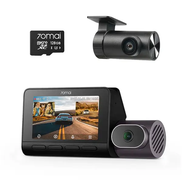 70MAI Set 2 camere 70mai Dash Cam 4K T800 cu 3 obiective (fata 4K, interior 1080P) + spate RC24 Full HD, GPS, HDR, ADAS, 128G, Negru