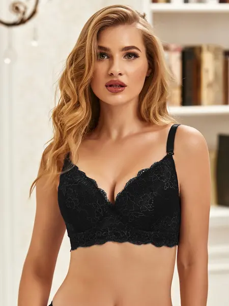 75B - Sutien clasic cu dantela si bretele detasabile B4051-1 Negru