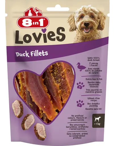 8IN1 Lovies Duck Fillets 80 g recompensă pentru câini cu file de rață