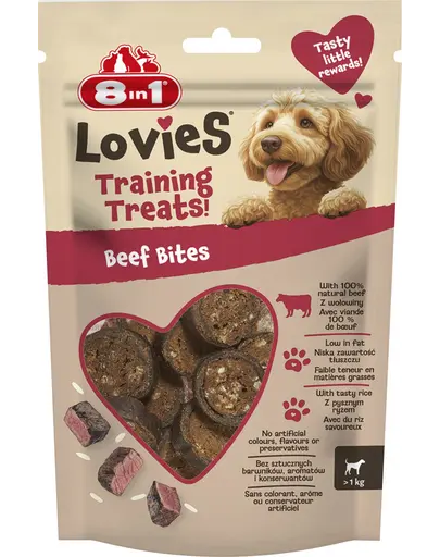 8in1 Lovies Training Treats Beef Bites 90 g recompense pentru dresaj pentru câini cu carne de vită și orez
