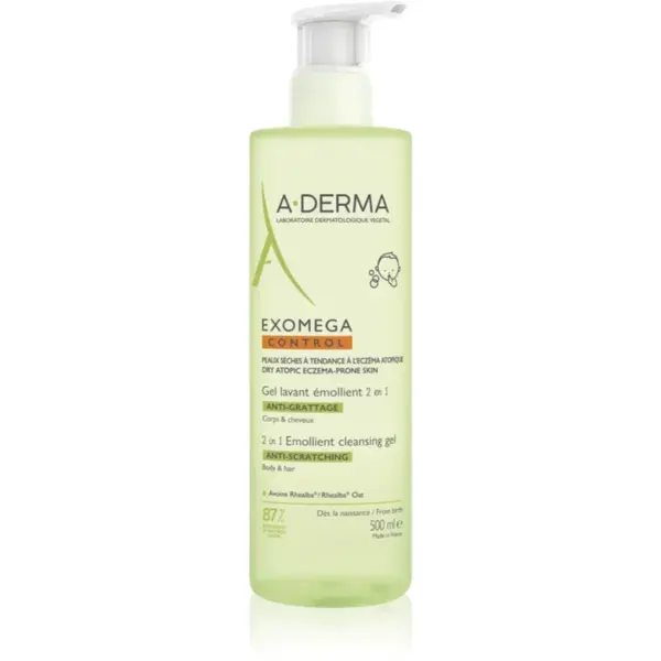 A-Derma Exomega Control 2 in 1 emollient cleansing gel gel de duș pentru piele uscata spre atopica 500 ml