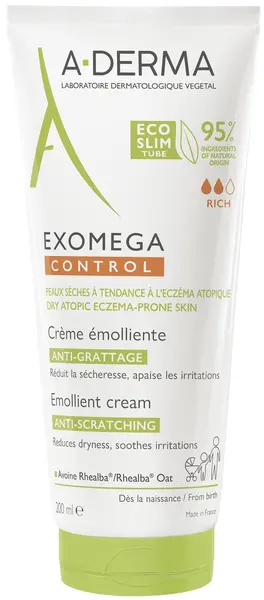 A-Derma Exomega Control Cremă emolientă anti-zgârieturi, 200 ml