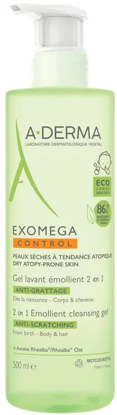 A-Derma Exomega Control Gel de curățare emolient 2 în 1, 500 ml
