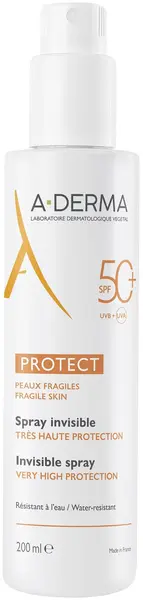 A-Derma Protect Spray de protecție solară invizibil pentru față și corp, SPF50+, 200 ml