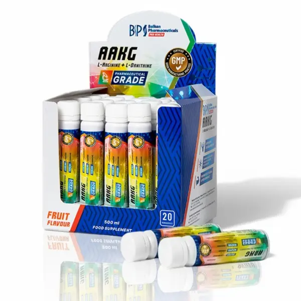 AAKG Shot 9500mg, Pre-Workout cu Arginină și Citrulină, 20 fiole x 25ml, Aromă Fructe