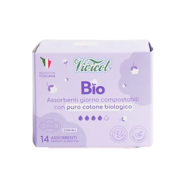 Absorbante de zi din bumbac compostabil ecologic 4 picaturi 14buc Vivicot