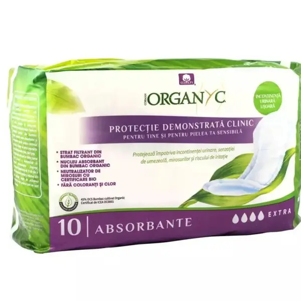 Absorbante Extra pentru Incontinenta, din Bumbac Organic, 10 Bucati, Organyc