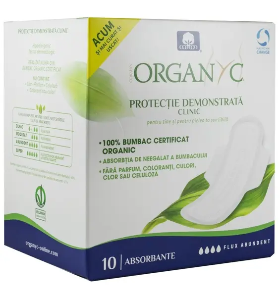 Absorbante intime din bumbac organic pentru noapte 10 buc