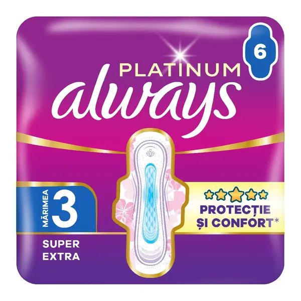 Absorbante Platinum Super Extra, marimea 3, 6 bucati, Always