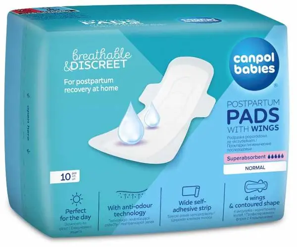 Absorbante sanitare postpartum cu aripi Canpol - 10 bucăți