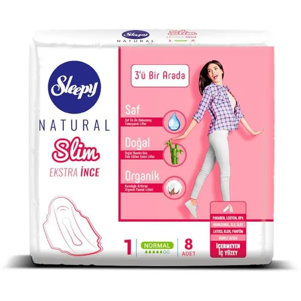 Absorbante Sleepy Natural Normal Slim, 5 Picaturi, 8 Bucati