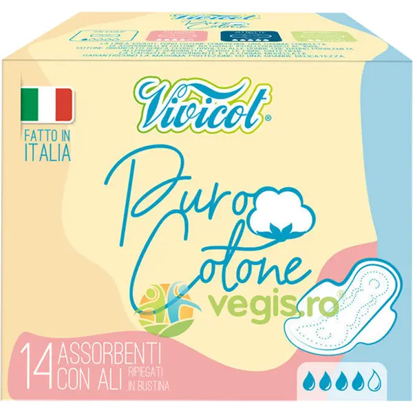 Absorbante Ultra Subtiri de Zi din Bumbac Hipoalergenic 4 Picaturi Puro Cotone 14buc