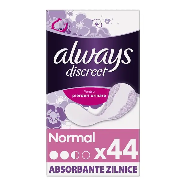 Absorbante zilnice pentru incontinenta urinara Discreet Normal, 44 bucati, Always