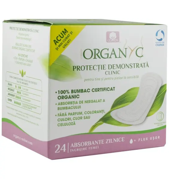 Absorbante zilnice subtiri din bumbac organic ambalate individual 24 buc