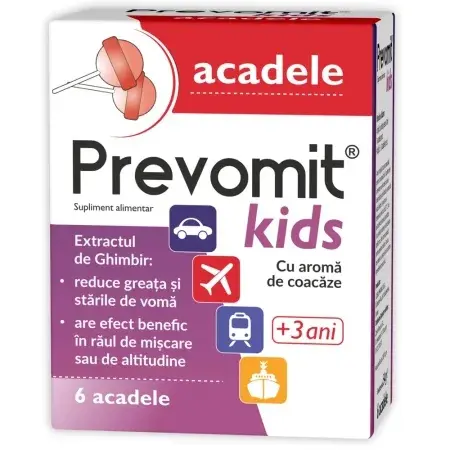 Acadele cu aroma de coacaze Prevomit Kids 3 ani+, 6 bucati, Zdrovit