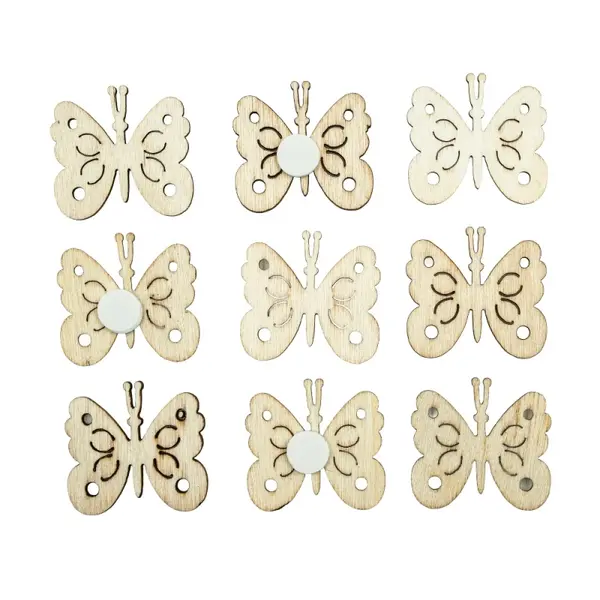 Accesorii creatie - lemn - fluturi, cu adeziv, natur,12 bucati set
