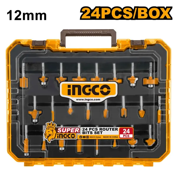 Accesorii Oberfreza 12 mm Set Industrial 24 buc, Freze Lemn Profesionale, Coada 12 mm, Profilare si Finisare, AKRT24122