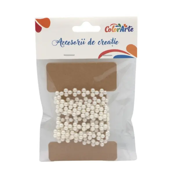 Accesoriu crafts perle model trifoi, alb, 1.5 m