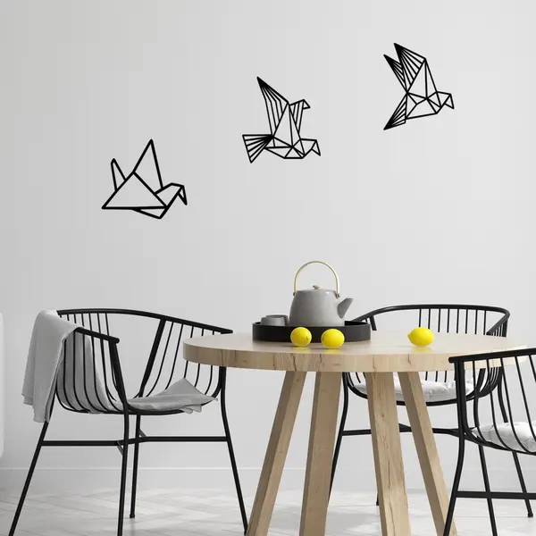 Accesoriu decorativ de perete din lemn si metal Oragami Negru 26x32 cm