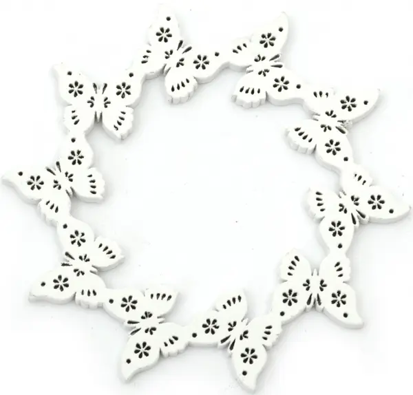 Accesoriu decorativ Em Art - Coroană cu fluturi, 10 x 0.5 cm, alb (1 buc.)