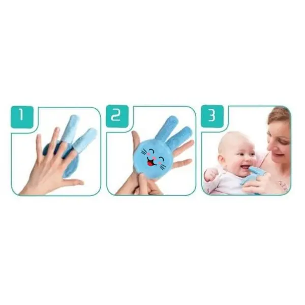 Accesoriu pentru curatare dinti si gingii bebelusi BabyJem Rabbit Glove Blue
