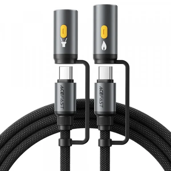 AceFast Cablu Date si Incarcare USB-C / Lanterna - USB-C / Bricheta Electrica Acefast J4, 60W, 1.2m, Negru