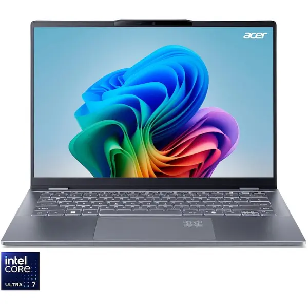 Acer Laptop Acer Swift 14 AI OLED SF14-51-78FT, Procesor Intel® Core™ Ultra 7-256V, Display 14 WUXGA (1920x1200) OLED, Memorie RAM 16GB LPDDR5x, Capacitate 1TB SSD, Placa video integrata Intel® Arc™ Graphics, Windows 11 Home, Steel Gray (INT Keyboard)