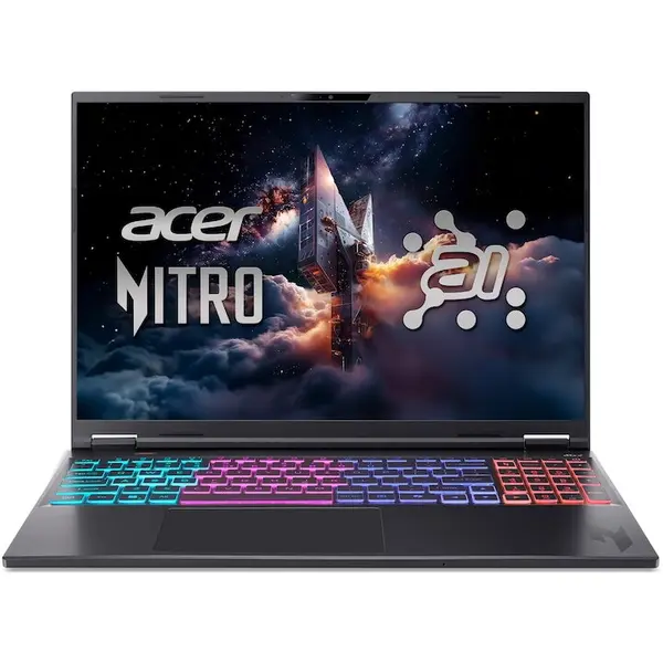 Acer Laptop Gaming Acer Nitro 16S AI AN16S-61-R7LG cu procesor AMD Ryzen™ AI 9 365, Display 16 WUXGA (1920x1200), IPS, 180Hz, Memorie RAM 32GB DDR5, Capacitate 1TB SSD, Placa video dedicata NVIDIA® GeForce RTX™ 5060 8GB GDDR7, No OS, Obsidian Black (INT