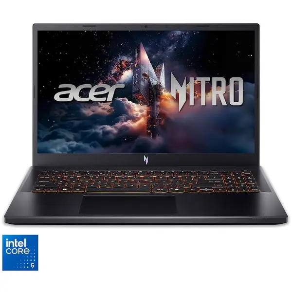 Acer Laptop Gaming Acer Nitro V 15 ANV15-52-51X4, Procesor Intel® Core™ 5 210H, Display 15.6 FullHD IPS 165Hz, RAM 16GB DDR5, 512 GB SSD, Placa video NVIDIA® GeForce RTX™ 5050, NO OS, Negru