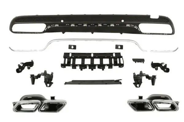 Acoperire bara Spate (cu dunga cromata; cu paranteze de montaj; cu un varf decorativ pentru sistemul de evacuare, AMG STYLING, negru) potrivit MERCEDES C (A205), C (C205) 12.13-12.18