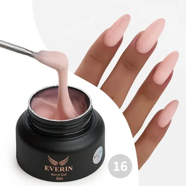 Acryl Gel Everin 30gr Shimmer 16 TPO Free - Polygel Nude Roz cu Sclipici