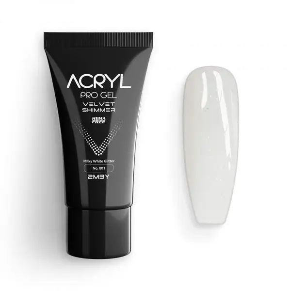 Acryl Pro Gel 2M Velvet Hema Free - Shimmer 001 Milky White Glitter 30gr